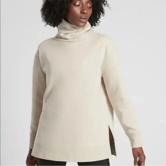 ATHLETA Women's Cream 24/7 Funnel Turtle Neck Tunic Sweatshirt - Picture 1 of 10